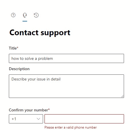Contact support, title, description and phone number