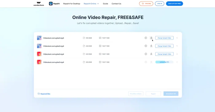  start the video repair process with repairit online